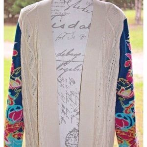 Flying Tomato Open Front Floral Sweater